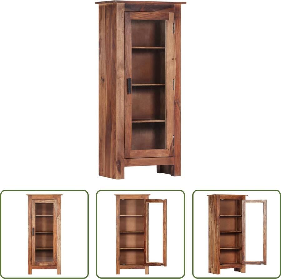 The Living Store Sheesham Hoge Kast 50x30x110 cm Met 4 schappen en 1 glazen deur
