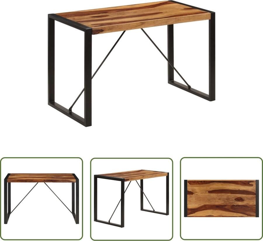 The Living Store Sheesham Retro Eettafel 120 x 60 x 76 cm Bruin Zwart