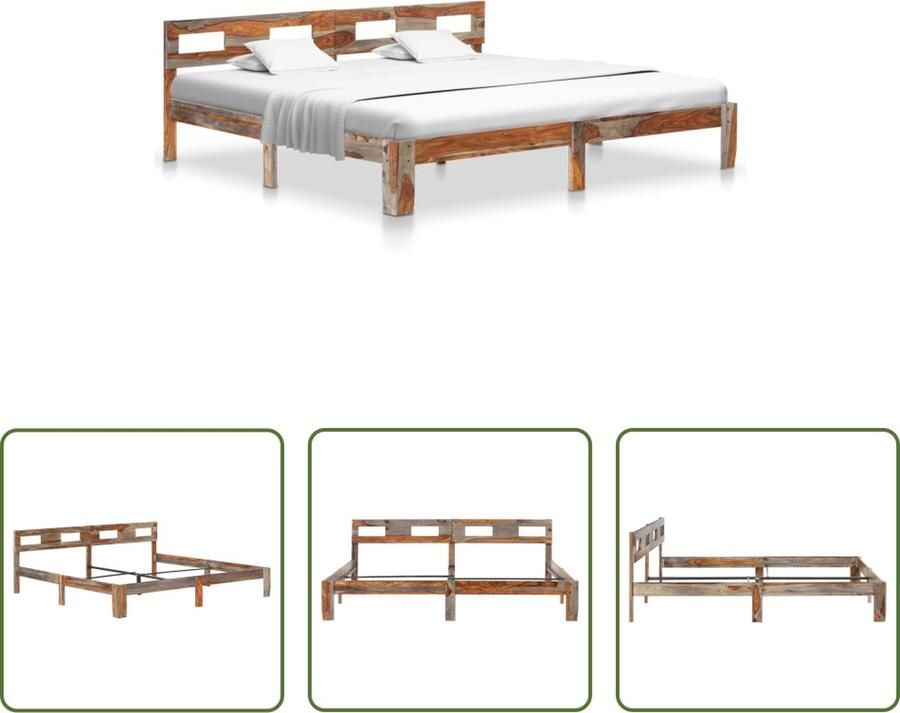 The Living Store Sheeshamhouten Bedframe Grijs 205 x 205 x 73 cm Geschikt voor 200 x 200 cm matras Exclusief lattenbodem Montage vereist Sheeshamhouten Bedframe Massief Houten Bed Grijs Bedframe Tweepersoonsbed Boxspring Bed
