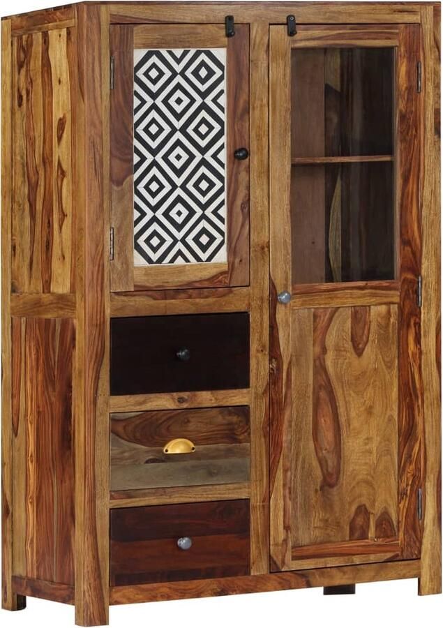 The Living Store Sheeshamhouten Kast 95 x 48 x 150 cm Massief 3 Lades 2 Deuren - Foto 2