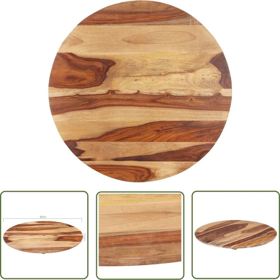 The Living Store Sheeshamhouten Tafelblad 80 cm diameter Rustieke charme Massief hout Uniek en duurzaam Tafelblad Acacia Hout Ronde Tafel Vintage Tafel Landelijke Tafel - Foto 3