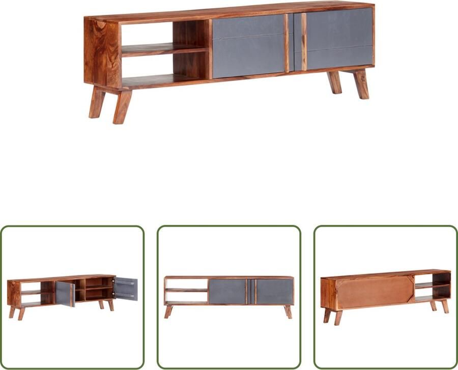 The Living Store Sheeshamhouten Televisiemeubel 140 x 30 x 45 cm Praktisch ontwerp Grijs en donkerhout