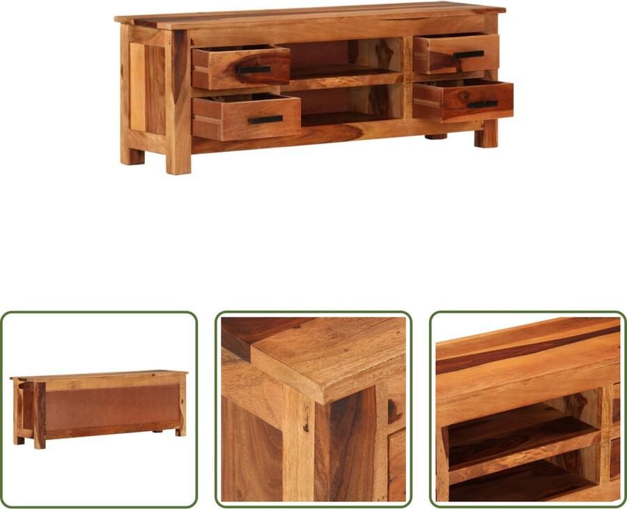 The Living Store Sheeshamhouten TV-kast 110x30x40cm Rustieke uitstraling Tv-kast Sheeshamhouten Meubilair Rustic Style Salontafel Mediabox - Foto 2