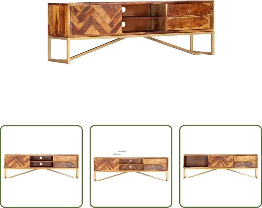 The Living Store Sheeshamhouten TV-kast 140 x 30 x 45 cm Luxe midden 20e eeuw meubel - Foto 2