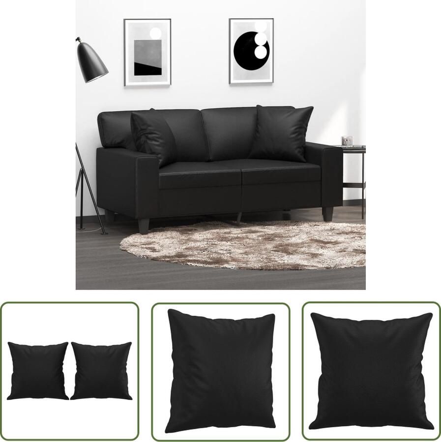 The Living Store Sierkussens Kunstleer 40 x 40 cm Zwart Inclusief inzetstukken Set van 2 Sierkussens Kunstleder Decoratief Kussen Zitzak Woonaccessoire