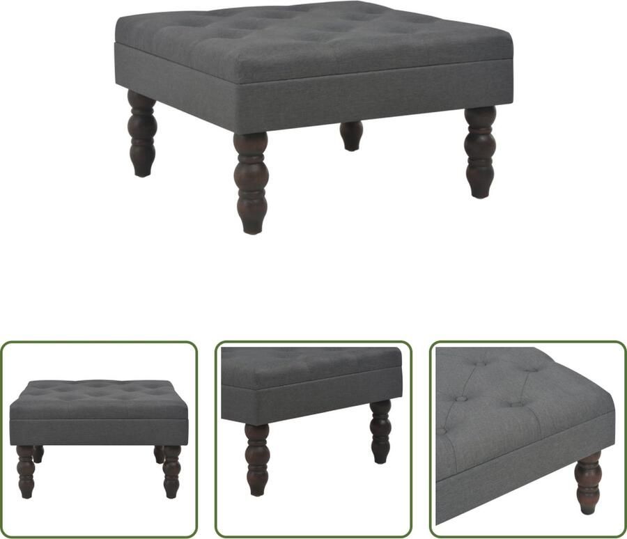 The Living Store Sierlijke Kruk Polyester 60x60x36 cm Met Sierknopen Donkergrijs - Foto 2