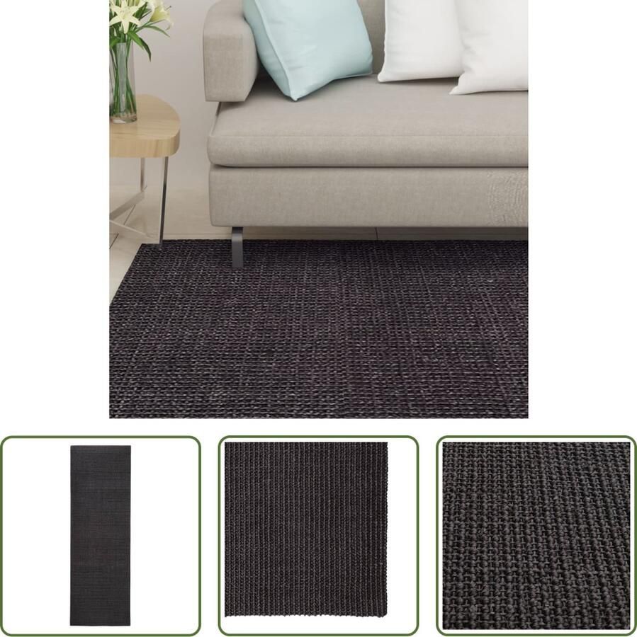 The Living Store Sisal Vloerkleed 66 x 200 cm Anti-slip Zwart