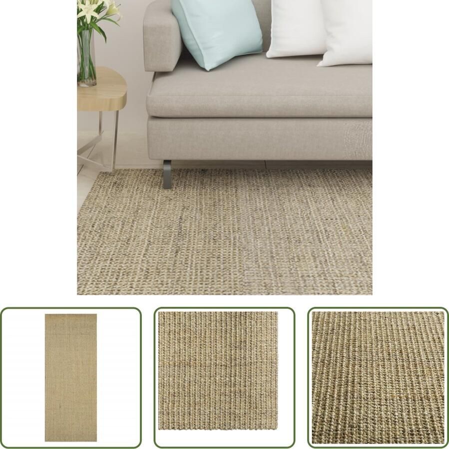 The Living Store Sisal Vloerkleed 80 x 200 cm Taupe 100% sisal Anti-slip onderkant Geschikt voor binnen
