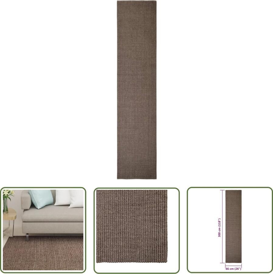 The Living Store Sisal Vloerkleed Bruin 66x300 cm Anti-slip Geschikt voor gebruik binnenshuis 100% sisal