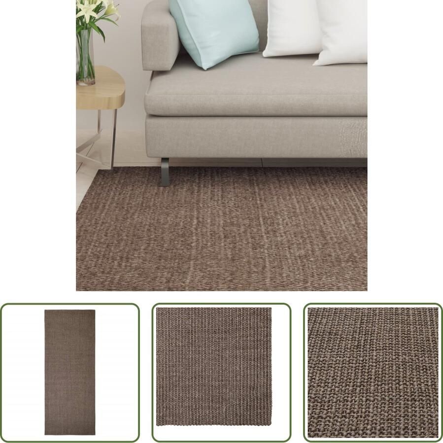 The Living Store Sisal Vloerkleed Bruin 80 x 200 cm Anti-sliponderkant