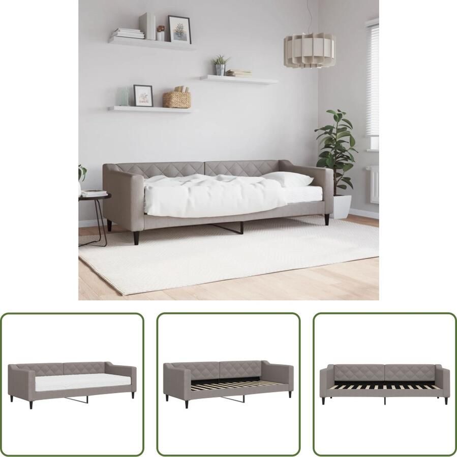 VidaXL Slaapbank met matras 80x200 cm stof taupe Slaapbank Sofa Bed Tweepersoons Bed Stapelbare Meubels Multifunctionele Meubelen