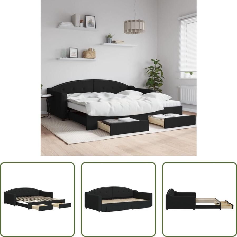 The Living Store Slaapbank 2-in-1 Bank en Bed Met Opbergruimte Zwart 223 x 212.5 x 75cm Geschikt voor 100x200cm Matras Montage vereist Slaapbank Sofa Bed 2-in-1 Bank Boxspring Stapelbed