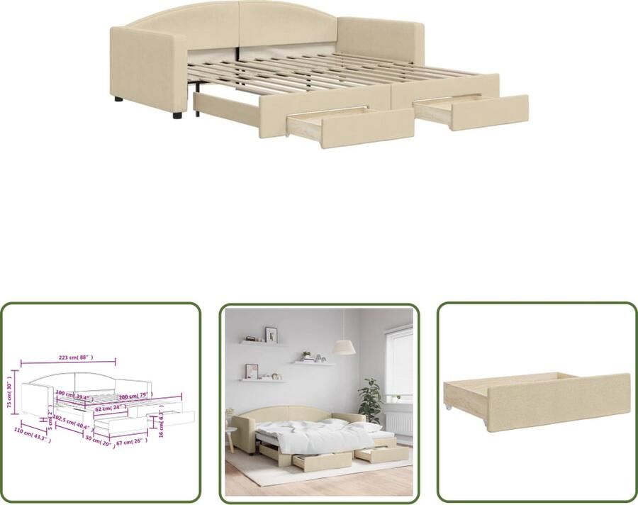 The Living Store Slaapbank 2-in-1 Crème 223 x 110 x 75 cm Inclusief 2 bedlades Slaapbank Sofa Bed Tweepersoonsbed Opbergruimte Design Meubels - Foto 2