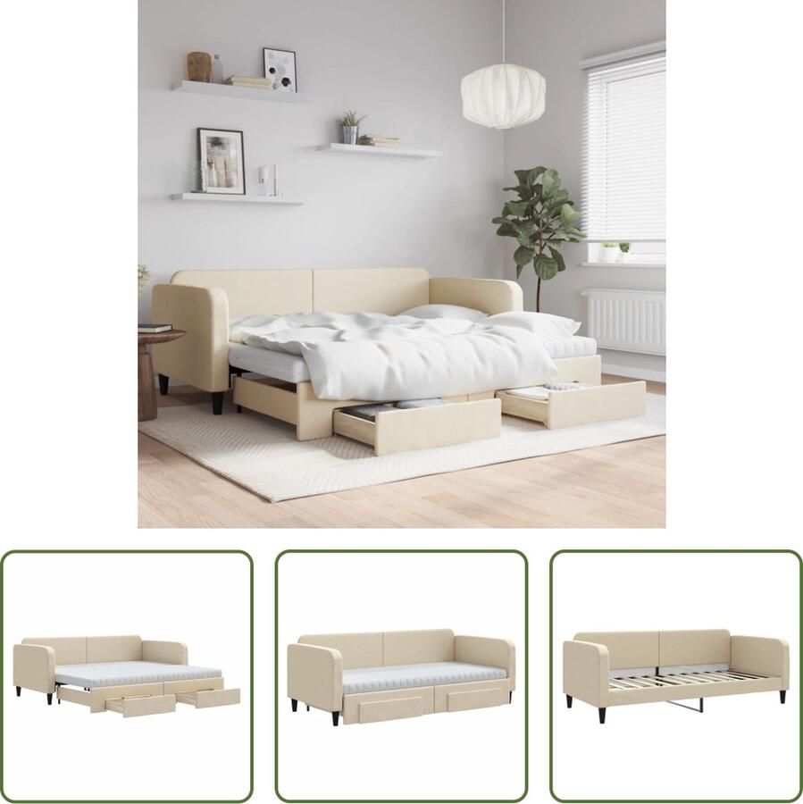 The Living Store Slaapbank 2-in-1 crème 223x100x75 cm opbergruimte schuimmatras duurzame stof Slaapbank Sofa Bed Tweepersoonsbed Opbergruimte Boxspring