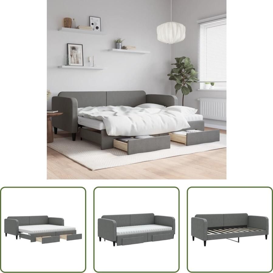 The Living Store Slaapbank 2-in-1 Donkergrijs 213 x 100 x 75 cm met onderschuifbed 2 lades en schuimmatras