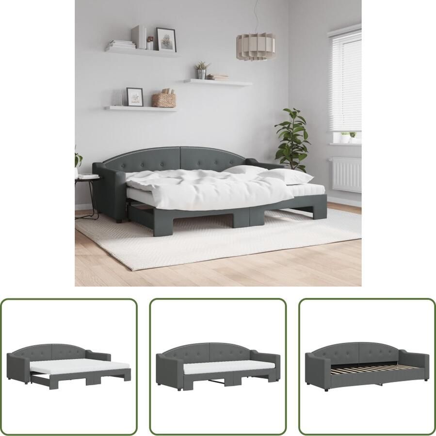 The Living Store Slaapbank onderschuifbed matrassen 80x200 cm stof donkergrijs Slaapbank Donkere Kleuren Kanapé-bed Multifunctioneel Meubilair Twee Persoonsbed - Foto 2