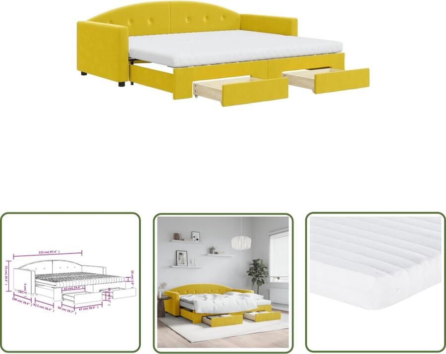 The Living Store Slaapbank 2-in-1 Geel Fluweel 222 x 192.5 x 75 cm Opberglades