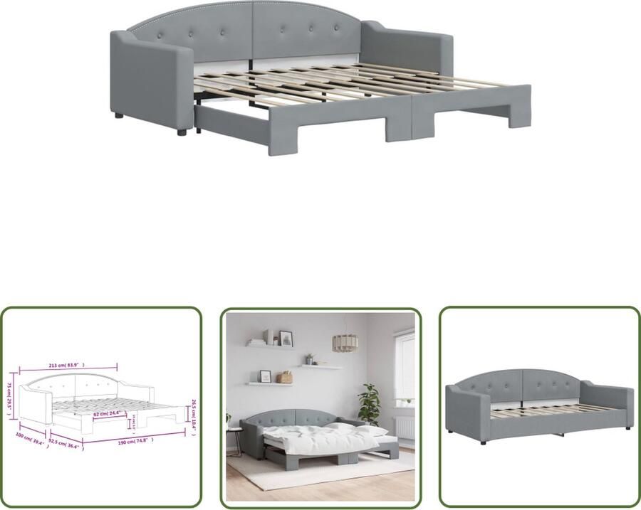 The Living Store Slaapbank 2-in-1 Lichtgrijs 213 x 100 x 75 cm Hout en Metaal Slaapbank Sofa Bed Tweepersoonsbed Kanapé Lits Meubels - Foto 2
