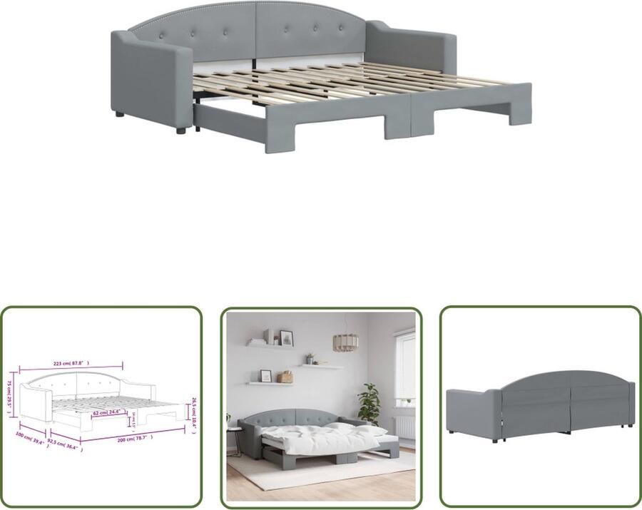 The Living Store Slaapbank 2-in-1 Lichtgrijs 223 x 100 x 75 cm Houten Frame Slaapbank Tweepersoonsbed Sofa Bed Boxspring Loungebank - Foto 2