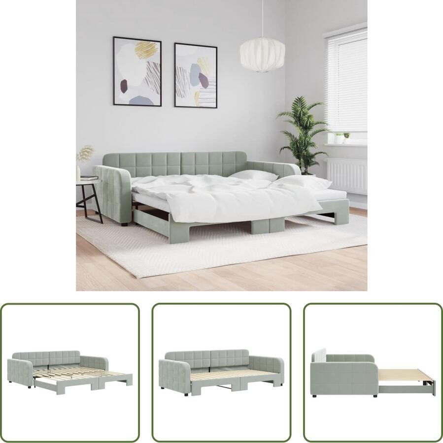 The Living Store Slaapbank met onderschuifbed 100x200 cm fluweel lichtgrijs Slaapbank Tweepersoonsbed Sofa Bed Lounge Bank Zitbank