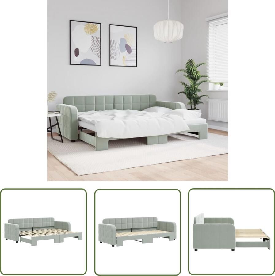 The Living Store Slaapbank met onderschuifbed 80x200 cm fluweel lichtgrijs Slaapbank Tweepersoonsbed Sofa Bed Lounge Meubilair Zitmeubels