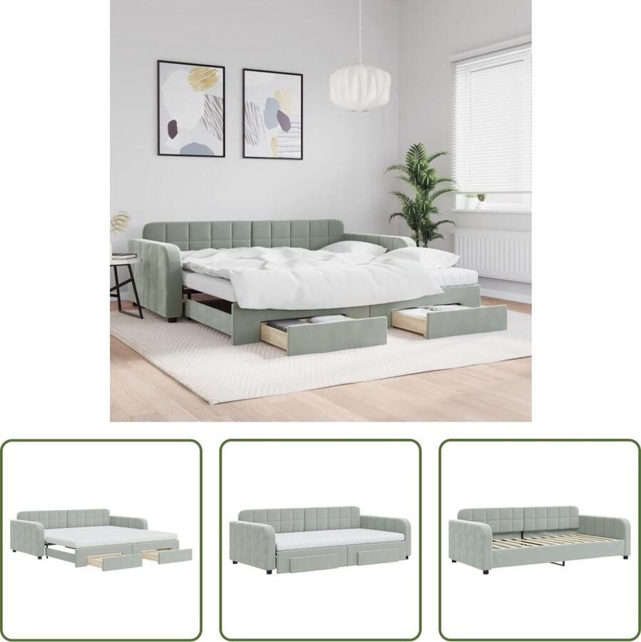 The Living Store Slaapbank 2-in-1 Lichtgrijs Fluwelen Slaapbank met Onderschuifbed 223x212.5x71cm Met Schuimmatras en Bedlade Slaapbank Tweepersoonsbed Fluweelslaapbank Grijs Meubilair Lounge Sofa Bed - Foto 2