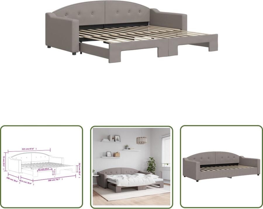 The Living Store Slaapbank met onderschuifbed 90x200 cm stof taupe Slaapbank Sofa Bed 2 Persoons Bed Taupesofa Stofsofa - Foto 2