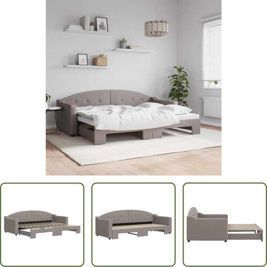 The Living Store Slaapbank met onderschuifbed 80x200 cm stof taupe Slaapbank Tweepersoonsbed Sofa Bed Kanapé Lits Stoffen Bank