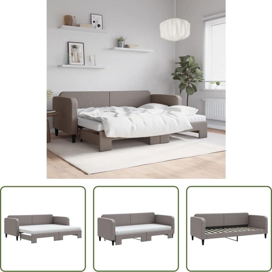 The Living Store Slaapbank met onderschuifbed en matrassen 80x200 cm stof taupe Slaapbank Tweepersoonsbed Sofa Bed Lounge Meubilair Zitbank