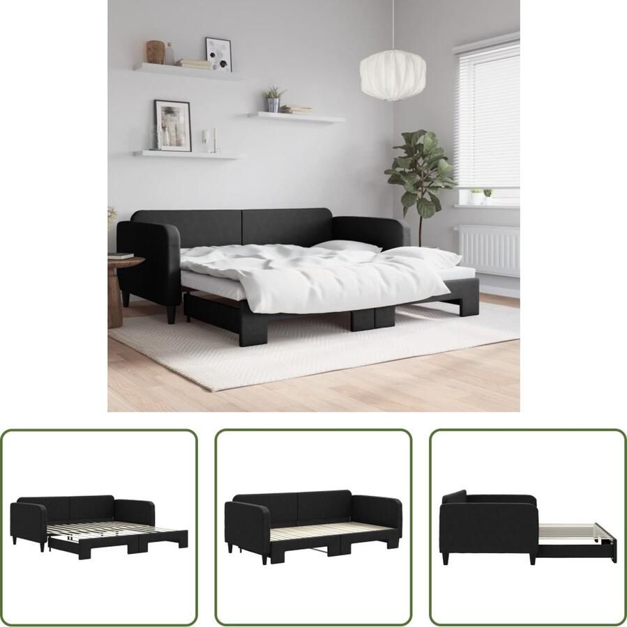 The Living Store Slaapbank met onderschuifbed 100x200 cm stof zwart Slaapbank Tweepersoonsbed Sofa Bed Slaapbank Met Onderschuifbed Multifunctionele Meubels