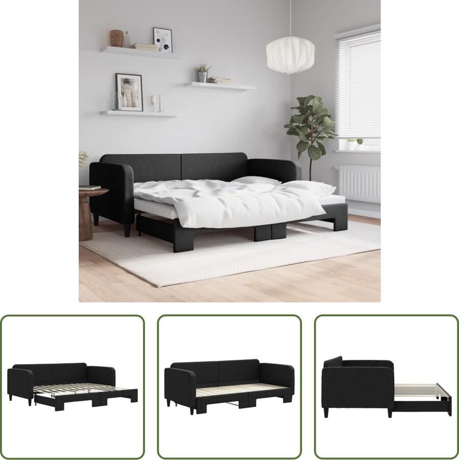 The Living Store Slaapbank met onderschuifbed 90x200 cm stof zwart Slaapbank Tweepersoonsbed Sofa Bed Boxspring Lounge Meubilair