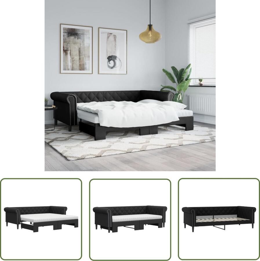 VidaXL The Living Store Slaapbank 2-in-1 Zwart 235 x 100 x 68 cm Schuimmatras Kunstleer
