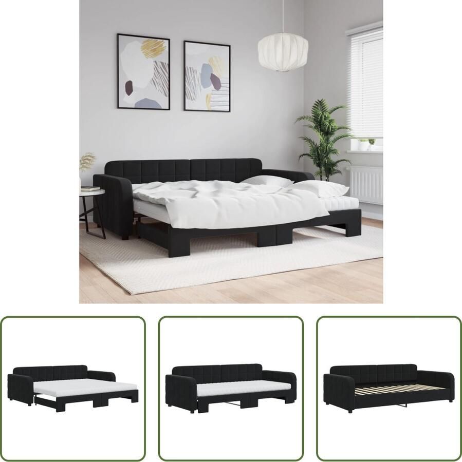 The Living Store Slaapbank 2-in-1 Zwart Fluweel 224x100x71 cm Comfortabel schuimmatras Slaapbank Tweepersoonsbed Sofa Bed Lounge Meubilair Zwarte Slaapbank - Foto 2