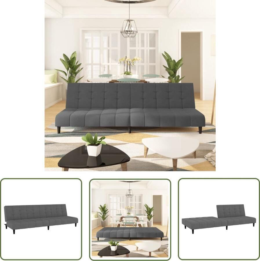 The Living Store Fluweel Slaapbank 200 x 100 cm Donkergrijs Twee-in-een functie Slaapbank Tweepersoonsbed Lounge Sofa Comfortabele Stoffen Design Meubilair