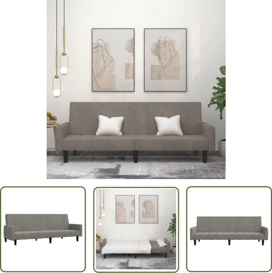The Living Store Slaapbank Fluweel 2-zits Lichtgrijs 220x84.5cm Omkeerbaar Bed Slaapbank Tweezitter Sofa Bed Lounge Meubilair Fluweel Bank