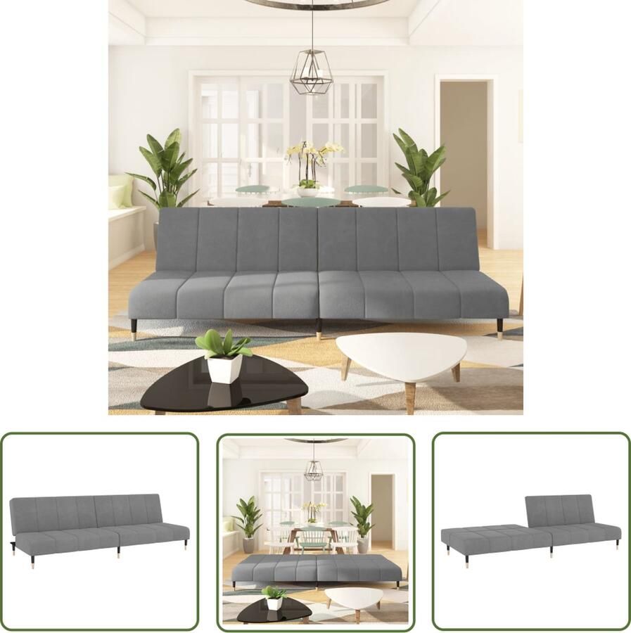 The Living Store Slaapbank fluweel 2-zits lichtgrijs 200 x 100 cm Multifunctioneel Slaapbank Tweezitter Sofa Bed Lounge Meubilair Multifunctionele Bank - Foto 2