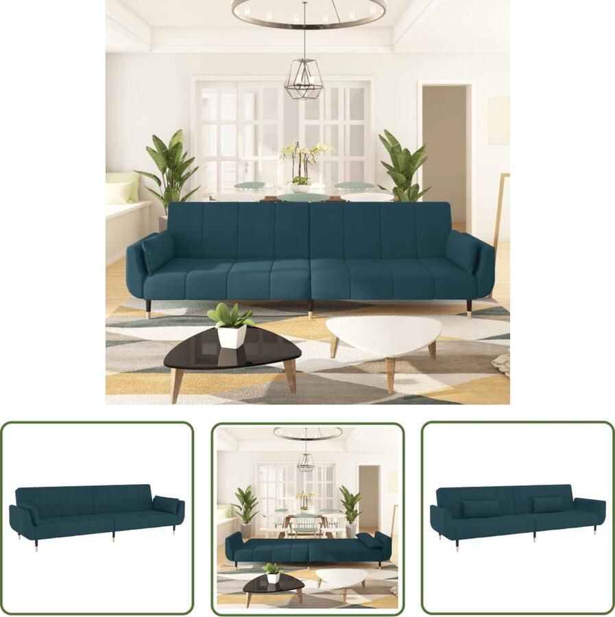 The Living Store Slaapbank Multifunctioneel Blauw Fluweel 220 x 84.5 x 69 cm Verstelbare rugleuning Slaapbank Sofa Bed Tweepersoonsbed Lounge Meubels Blauwe Bank - Foto 2