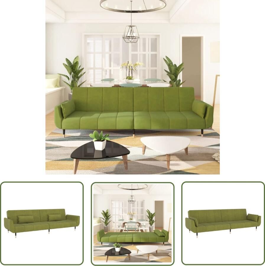 The Living Store Slaapbank Lichtgroen Fluweel 220x84.5x69cm Verstelbare rugleuning Slaapbank Sofa Bed Tweepersoonsbed Comfortabele Bank Lounge Bank - Foto 2