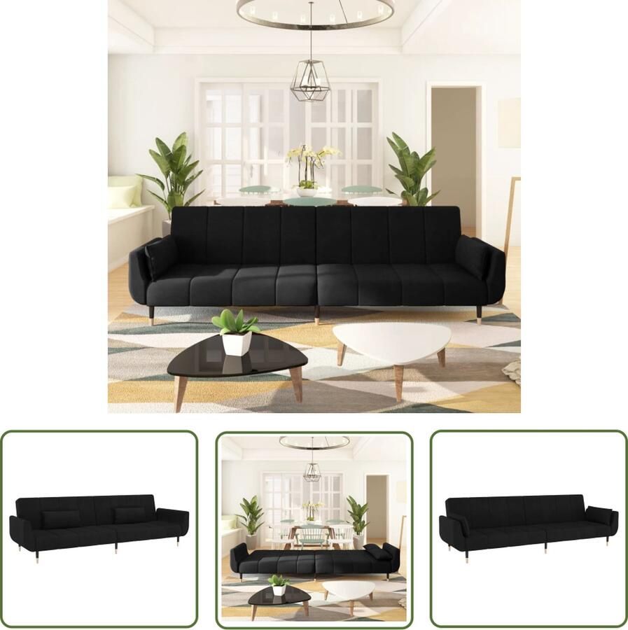 The Living Store Slaapbank Multifunctioneel 220 x 84.5 x 69 cm Zwart Fluwelen Materiaal Slaapbank Zweefstoel Lounge Stoel Zwarte Meubels Velvet Sofa - Foto 2