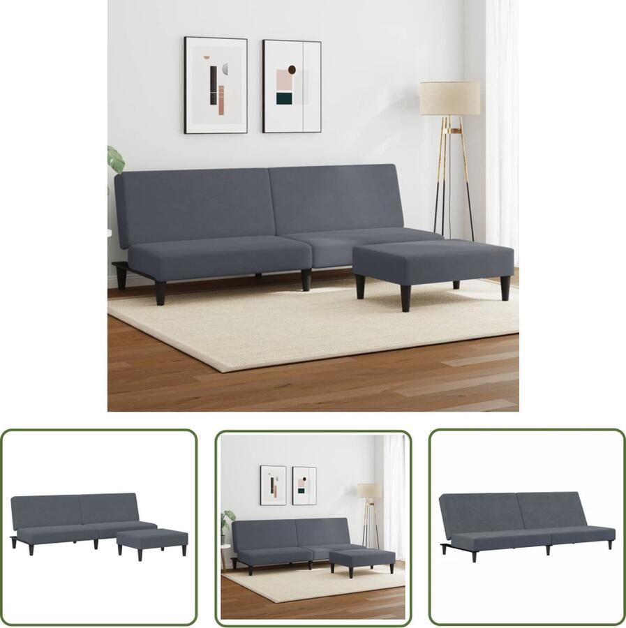 The Living Store Slaapbank 2-zits met voetenbank fluweel donkergrijs Slaapbank Kanapé-bed Lounge Sofa Relaxstoel Eetkamerstoelen