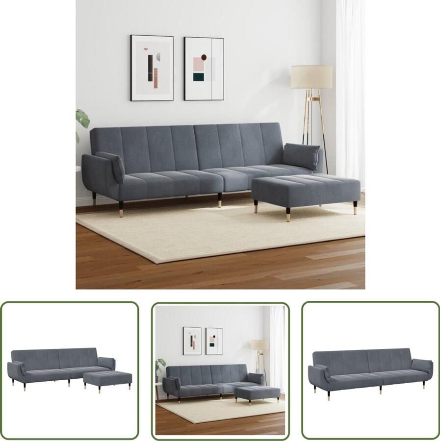 The Living Store Slaapbank 2-zits met voetenbank fluweel donkergrijs Slaapbank Sofa Bed Tweepersoonsbed Donker Grijs Fluweel