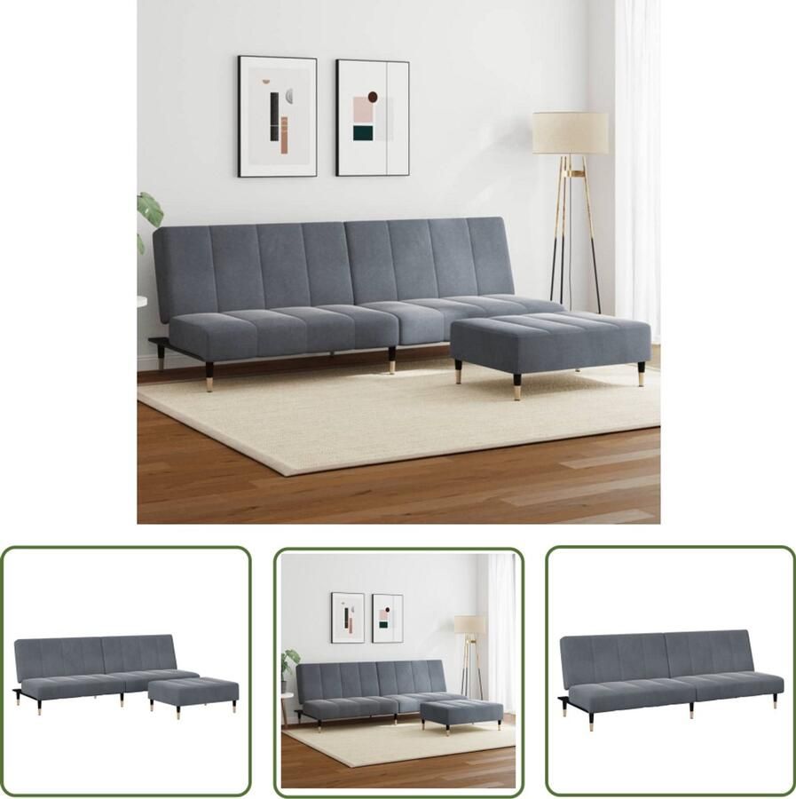 The Living Store Slaapbank 2-zits met voetenbank fluweel donkergrijs Slaapbank Sofa Bed Tweepersoonsbed Lounge Meubilair Woonkamermeubel