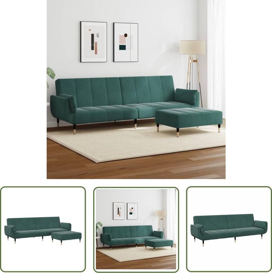 The Living Store Slaapbank 2-zits met voetenbank fluweel donkergroen Slaapbank Donkergroene Bank Tweepersoonsbed Lounge Sofa Multifunctionele Bank