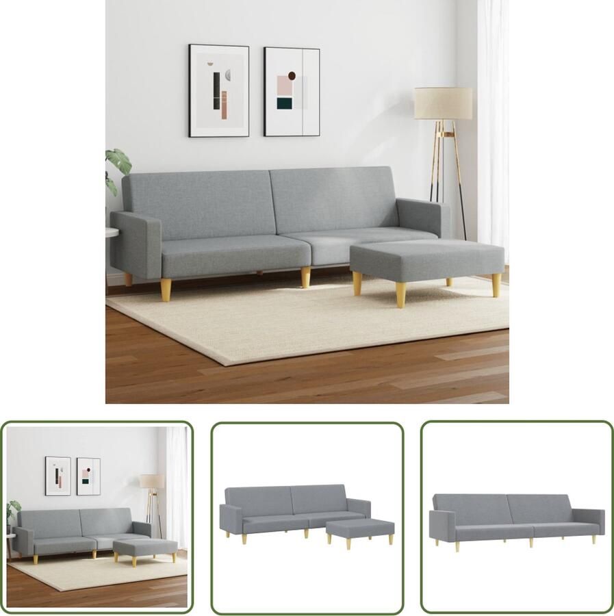 The Living Store Slaapbank 2-zits met voetenbank stof lichtgrijs Slaapbank Bank Met Slaapplek Kanapé-bed Twee Persoonsbed Lounge Sofa