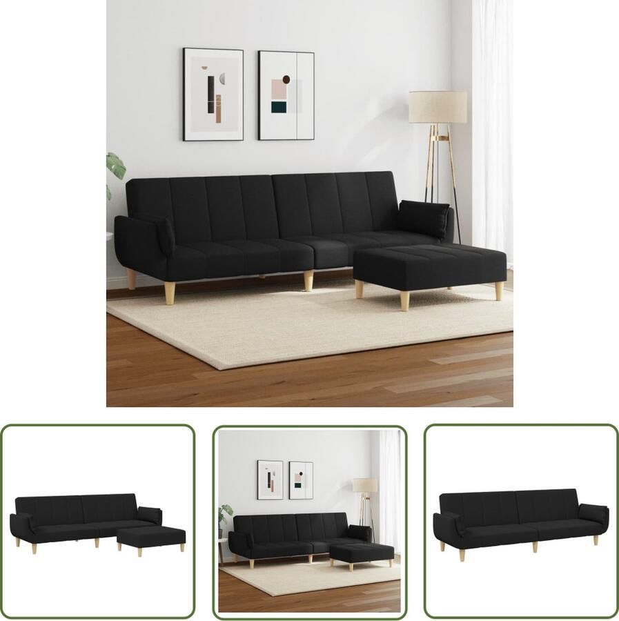 The Living Store Slaapbank met Voetenbank 220 x 100 x 52 cm Zwart Multifunctioneel Slaapbank Sofa Bed Tweepersoonsbed Zwarte Bank Lounge Meubels