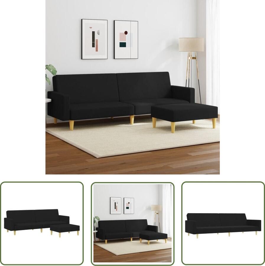 The Living Store Slaapbank 2-zits met voetenbank stof zwart Slaapbank Sofa Bed Zweetachtig Zwarte Bank Lounge Meubels