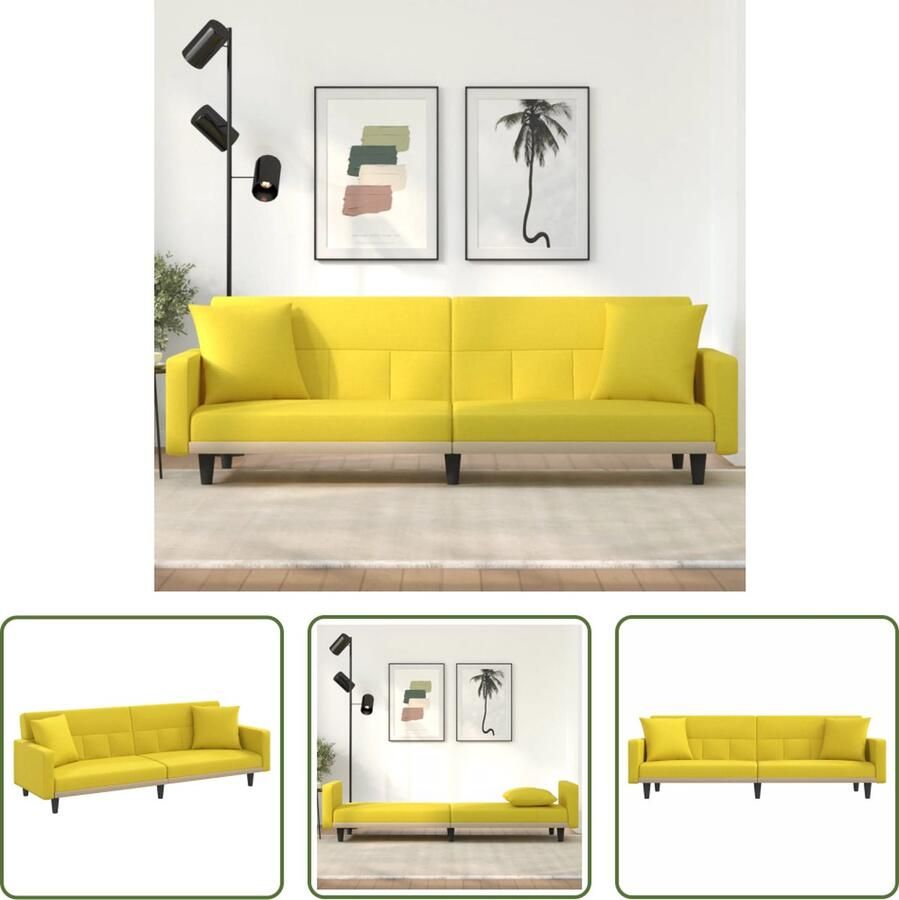 The Living Store Slaapbank met kussens stof lichtgeel Slaapbank Sofa Bed Tweepersoonsbed Geel Meubilair Lounge Bank - Foto 2