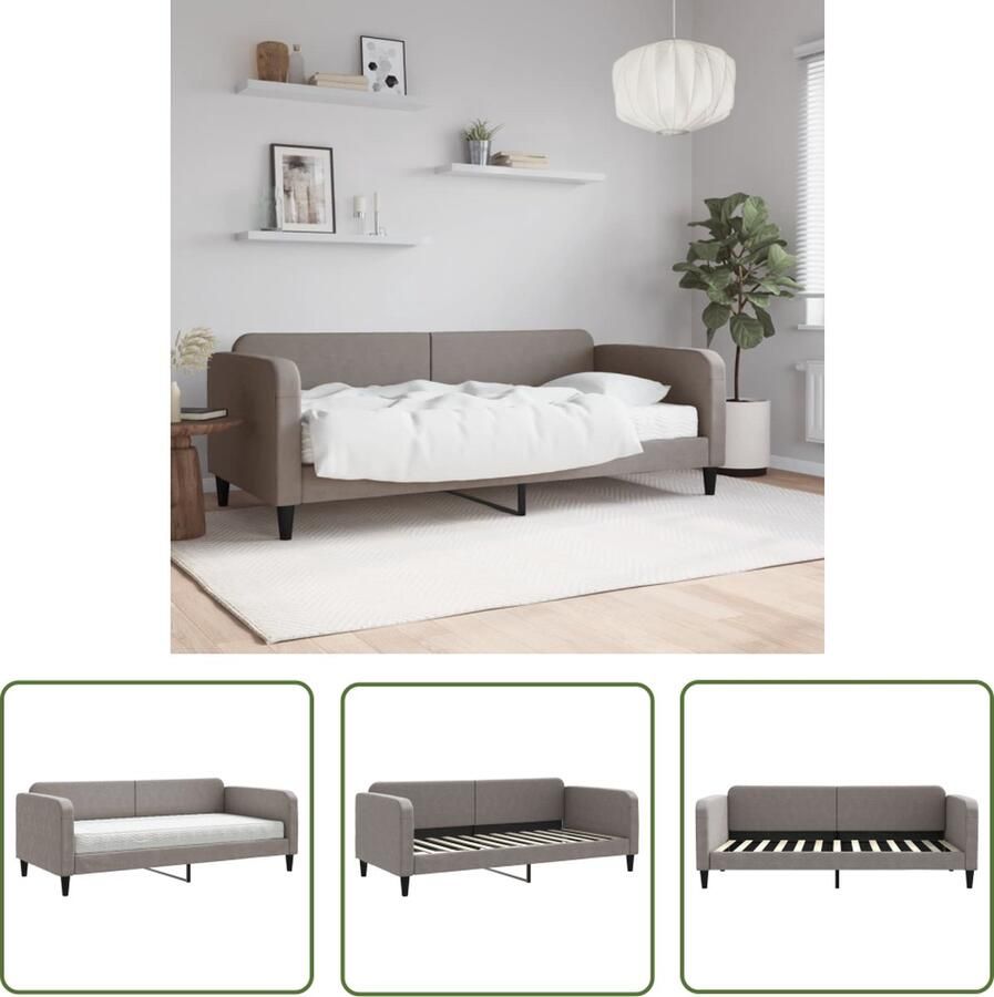 The Living Store Slaapbank 223 x 100 x 75 cm Taupe Schuimmatras 90 x 200 x 17 cm Houten frame