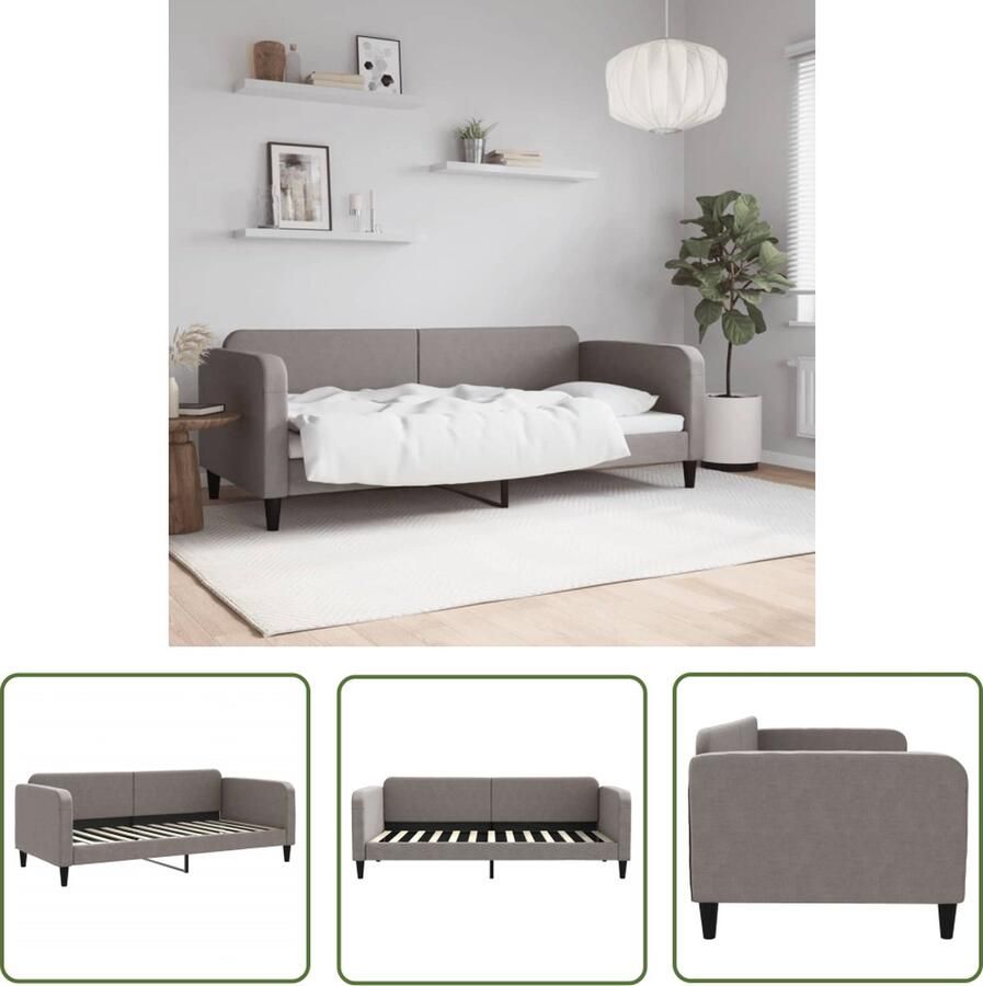 The Living Store Slaapbank 223 x 100 x 75 taupe stof veelzijdig en comfortabel stevig metaal en houten frame modern design