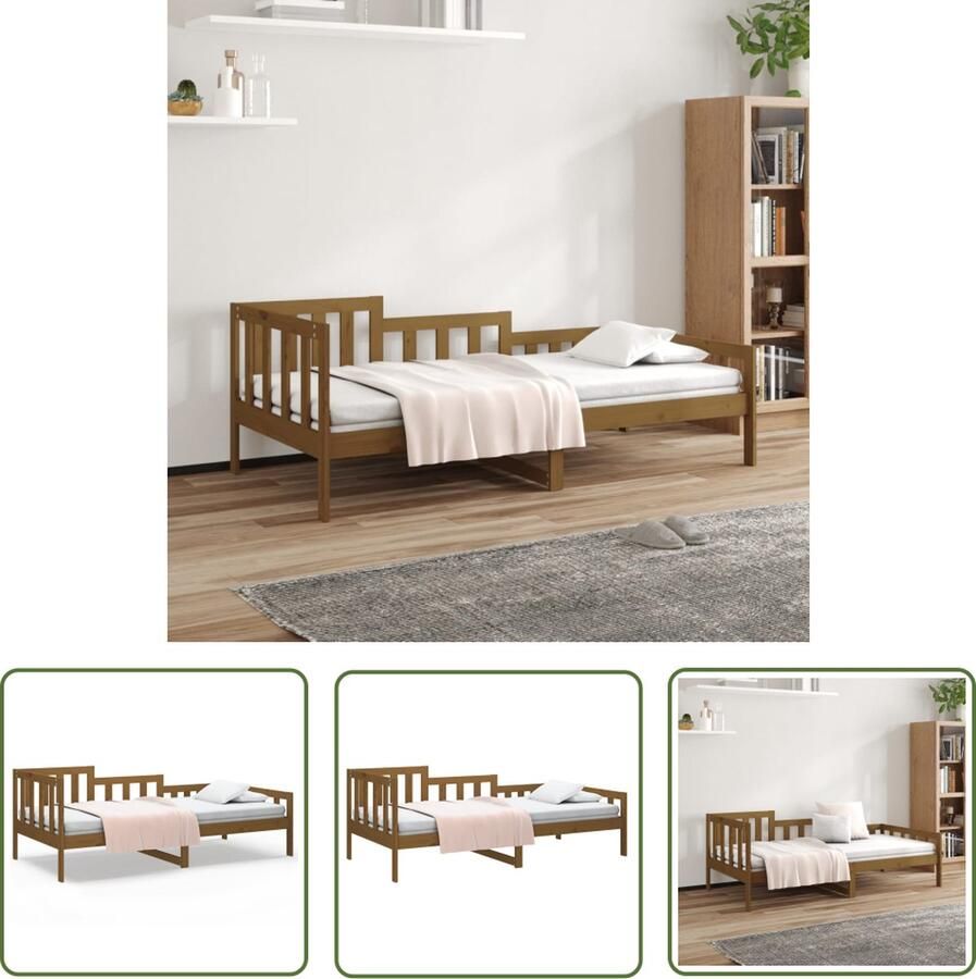 The Living Store Logeerbed Grenenhout 3-zijdig bedhek Gelat ontwerp Veelzijdig Extra opbergruimte Honingbruin 203.5 x 86 x 68.5 cm Slaapbank Logeerbed Grenenhout Bed Honigbruin Bed Tweepersoons Bed - Foto 2